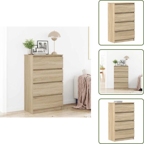 The Living Store Aparador madera contrachapada color roble Sonoma 60x35x98,5 cm - Aparador con cajones
