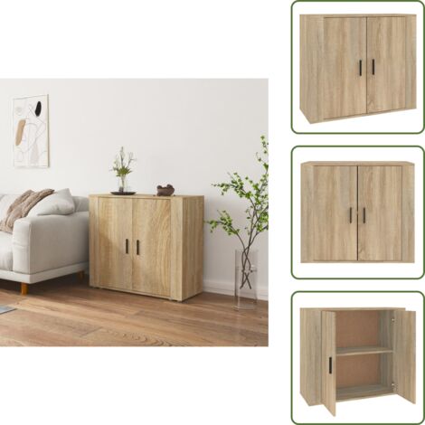 The Living Store Aparador madera contrachapada color roble Sonoma 80x33x70 cm - Aparador de madera contrachapada