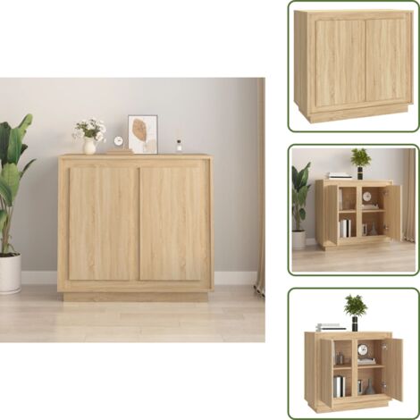 The Living Store Aparador madera contrachapada color roble Sonoma 80x34x75 cm - Aparador de roble