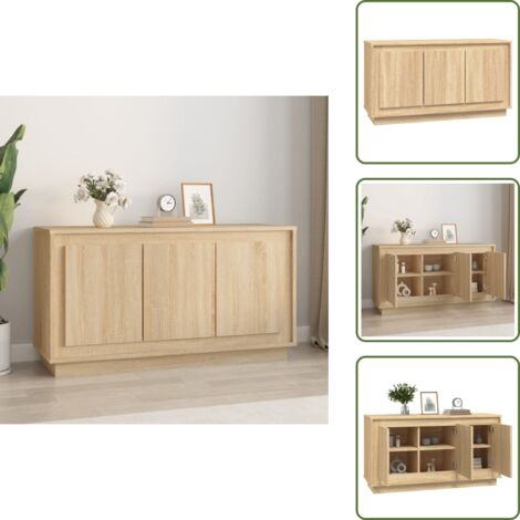 The Living Store Aparador madera contrachapada roble Sonoma 102x35x55 cm - Aparador de madera