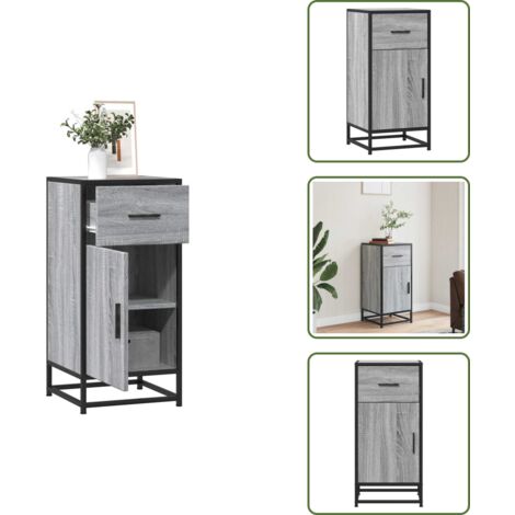 The Living Store Aparador madera ingeniería y metal gris Sonoma 35,5x35x76 cm - Aparador gris