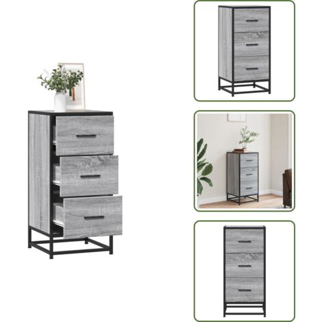 The Living Store Aparador madera ingeniería y metal gris Sonoma 35,5x35x76 cm - Aparador gris
