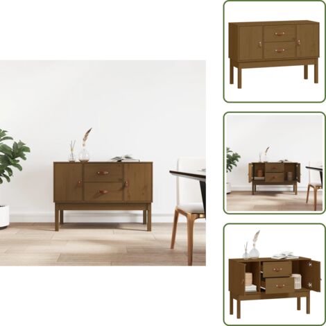 The Living Store Aparador madera maciza de pino marrón miel 110x40x78 cm - Aparador de pino