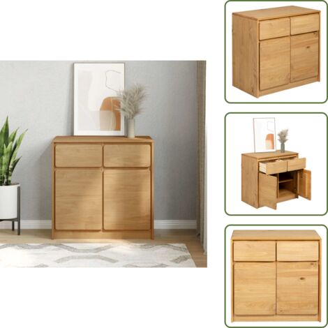 The Living Store Aparador SAUDA madera maciza pino roble 80x43x75,5 cm - Mueble de madera
