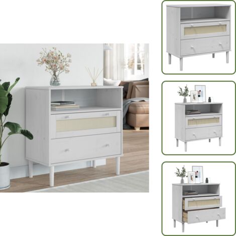 The Living Store Aparador SENJA aspecto de ratán madera pino blanco 80x40x80 cm - Almacenamiento