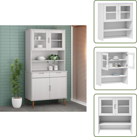 The Living Store Aparador superior MOLDE madera maciza pino blanco 90x35x100 cm - Mueble de madera