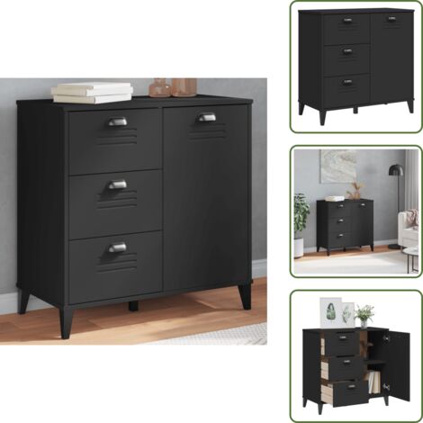 The Living Store Aparador VIKEN madera de ingeniería negro 80x40x80 cm - Aparador industrial