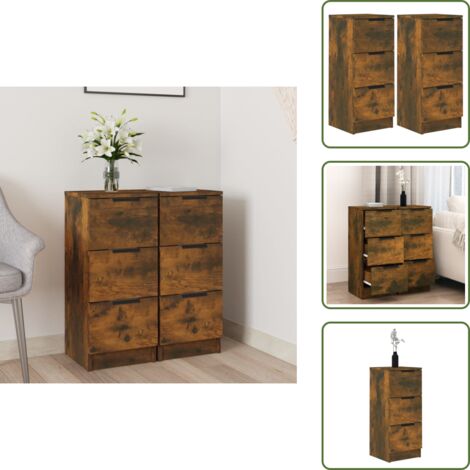 The Living Store Aparadores 2 uds madera contrachapada roble ahumado 30x30x70 cm - Muebles de madera