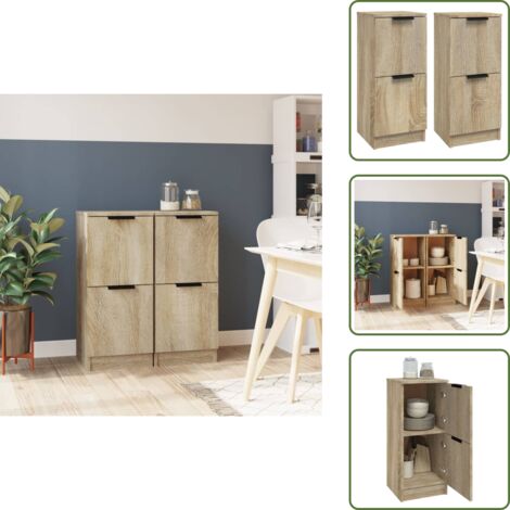 The Living Store Aparadores 2 uds madera contrachapada roble Sonoma 30x30x70 cm - Armario