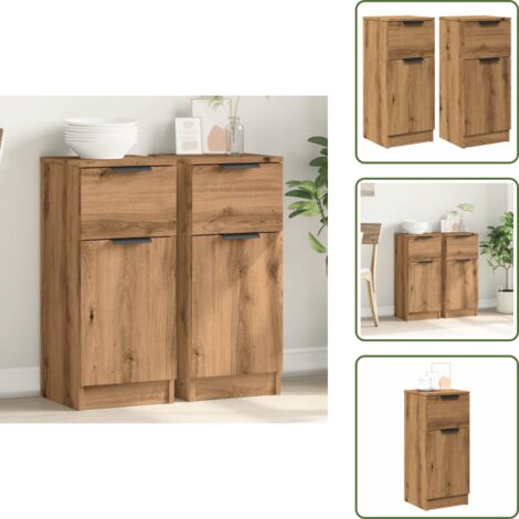The Living Store Aparadores 2 uds madera ingeniería roble artisian 30x30x70 cm - Aparadores de ingeniería