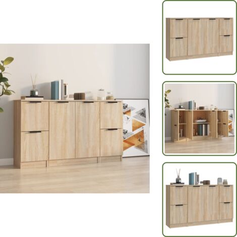 The Living Store Aparadores 3 piezas madera contrachapada color roble sonoma - Aparadores de roble