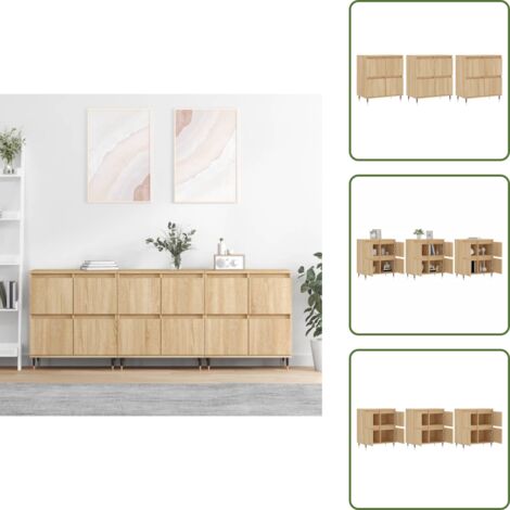 The Living Store Aparadores 3 uds madera contrachapada color roble sonoma - Aparadores de roble
