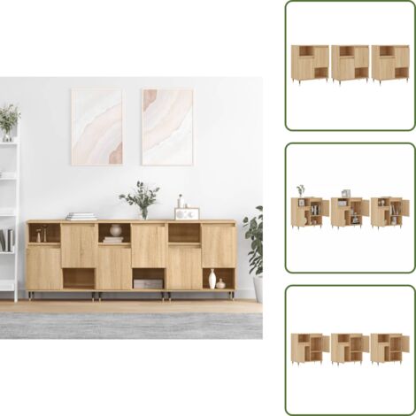 The Living Store Aparadores 3 uds madera contrachapada color roble sonoma - Aparadores de roble