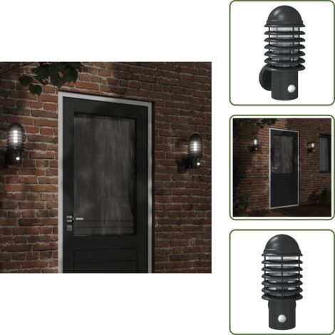 The Living Store Aplique de exterior con sensor acero inoxidable negro - Lámpara de pared
