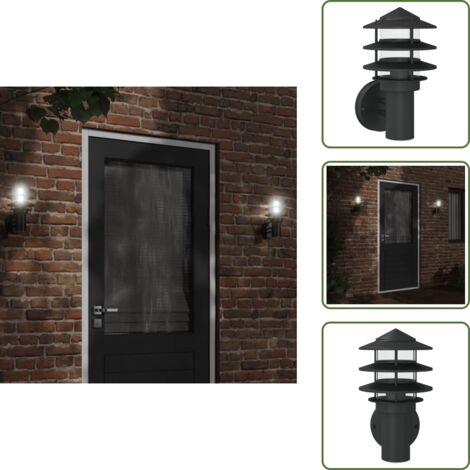 The Living Store Aplique de exterior de acero inoxidable negro - Lámpara de pared