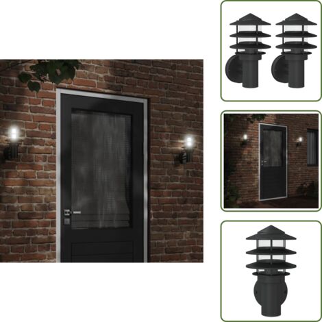 The Living Store Apliques de exterior 2 unidades acero inoxidable negro - Apliques de pared