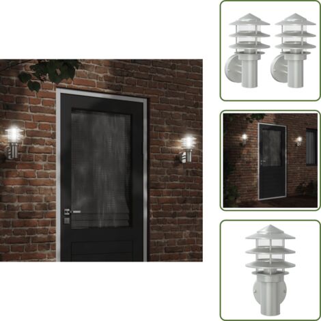 The Living Store Apliques de exterior 2 unidades acero inoxidable plateado - Apliques de pared