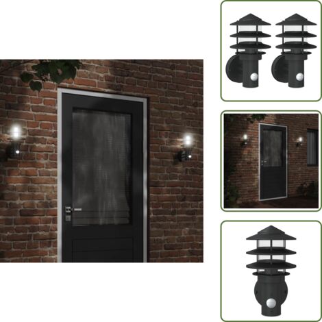 The Living Store Apliques de exterior con sensor 2 uds acero inoxidable negro - Apliques de pared
