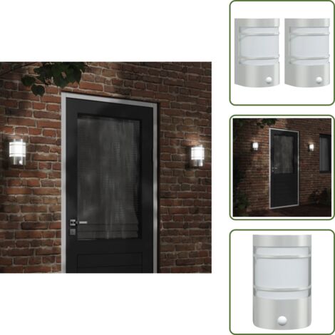 The Living Store Apliques de exterior con sensor 2 unidades acero inoxidable - Sensor de movimiento