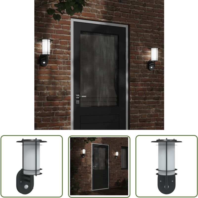 Applique murale d'extérieur avec capteur noir acier inoxydable - Applique Murale Exterieure - Éclairage Exterieur - Luminaire Mural - Capteur De