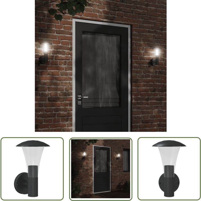 Applique murale d'extérieur noir acier inoxydable - Applique Murale Exterieure - Éclairage Extérieur - Luminaire Mural - Lampadaire Extérieur