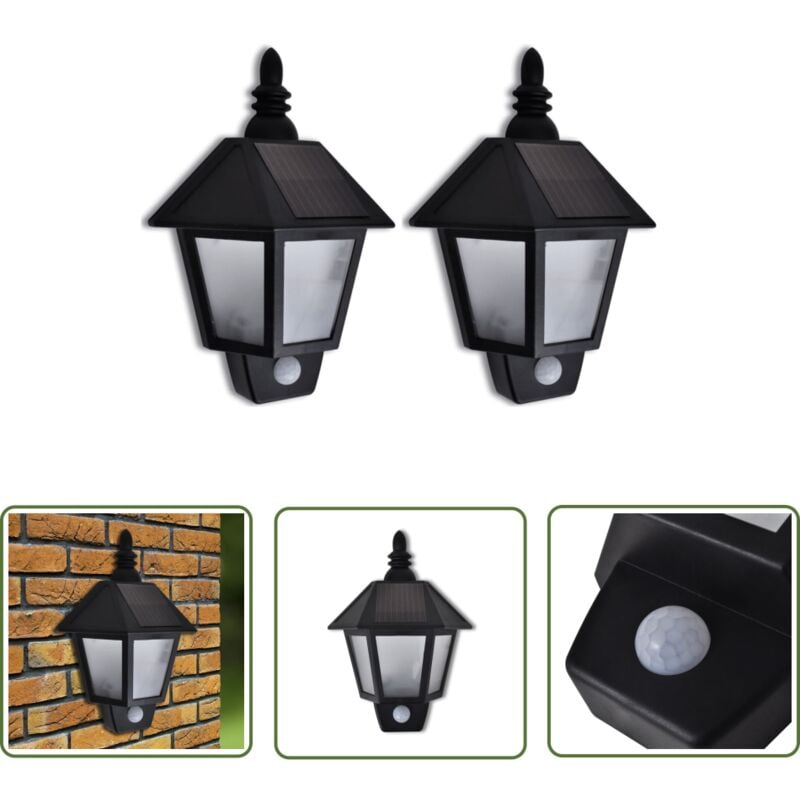 Applique murale solaire avec capteur de mouvement 2 pcs - Lampe Solaire Extérieure - Applique Murale Solaire - Éclairage Extérieur Solaire