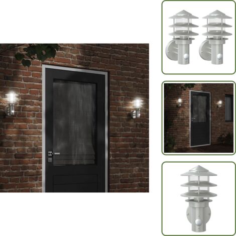 The Living Store Applique per Esterno con Sensore 2 pz Argento in Acciaio Inox - Illuminazione esterna