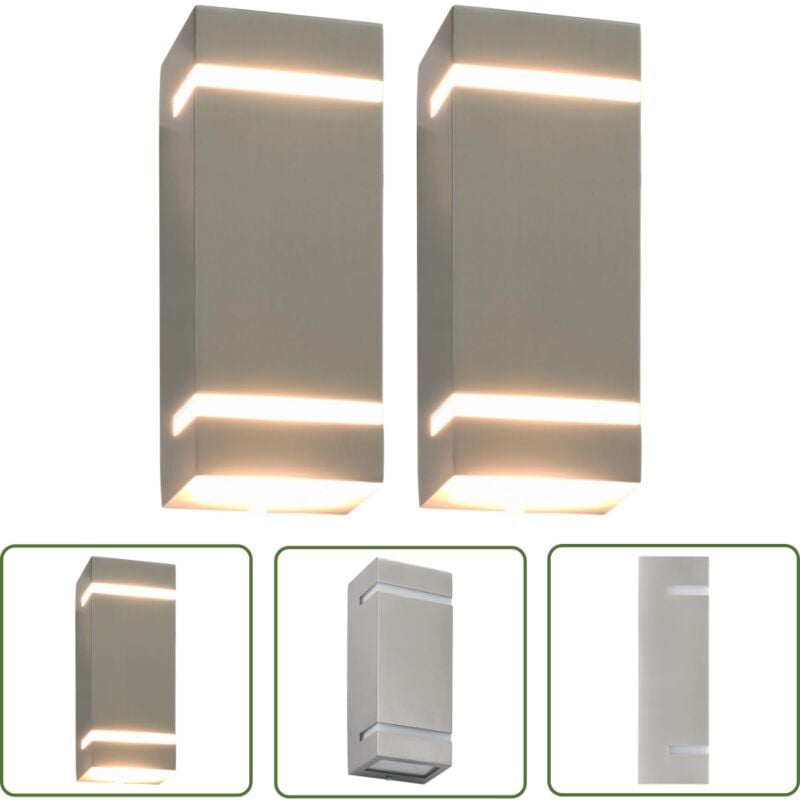 The Living Store Appliques murales d'extérieur 2 pcs 35 W Argenté Rectangulaire - Applique Murale Extérieure - Éclairage Extérieur - Luminaire