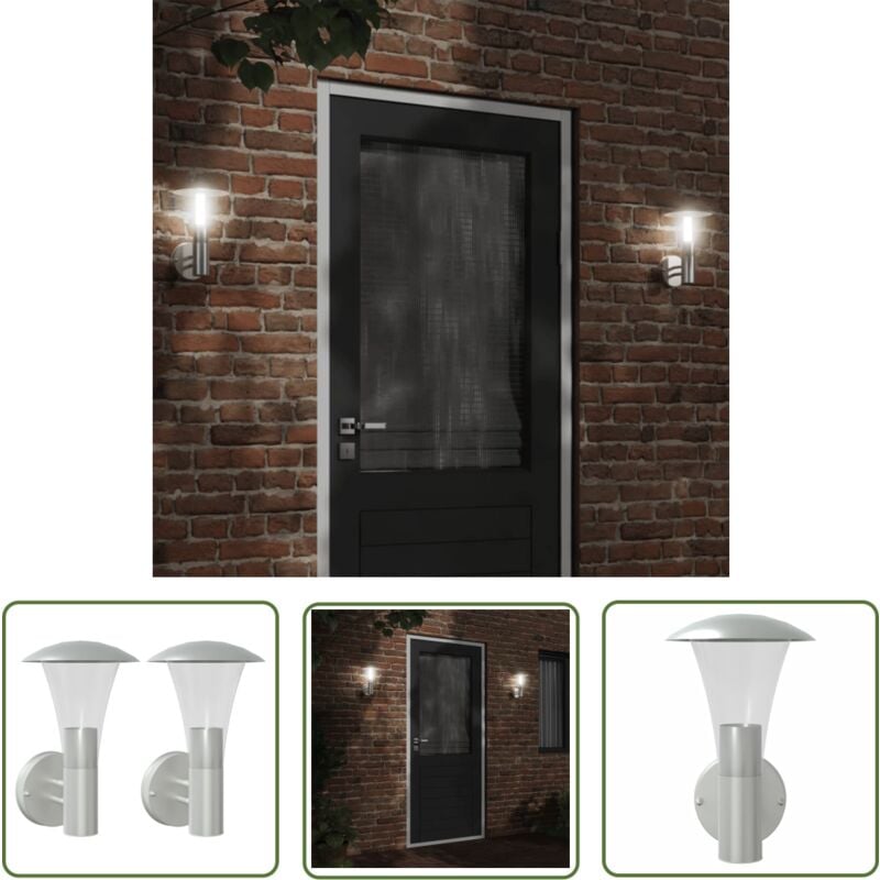 Appliques murales d'extérieur 2pcs argenté acier inoxydable - Applique Murale Exterieure - Éclairage Extérieur - Luminaire Mural - Lampadaire
