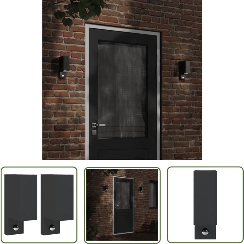 Appliques murales d'extérieur avec capteurs 2 pcs noir - Applique Murale Exterieure - Éclairage Exterieur - Luminaire Mural - Lampadaire Exterieur