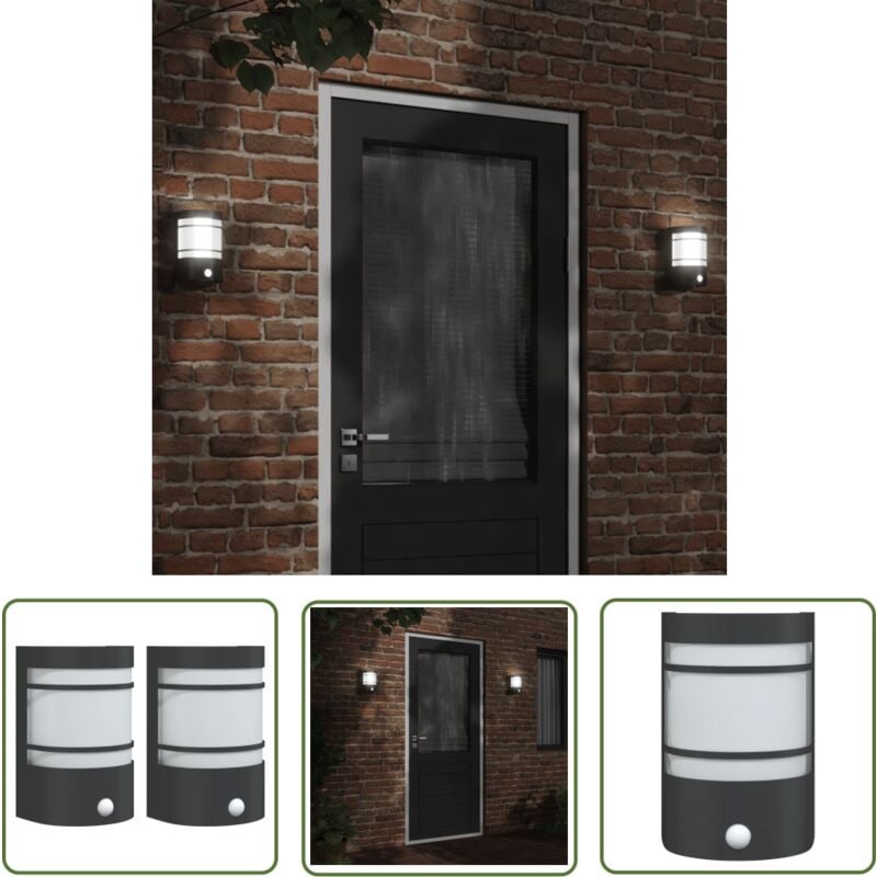 The Living Store Appliques murales d'extérieur et capteurs 2pcs acier inoxydable - Applique Murale Exterieure - Éclairage Exterieur - Luminaire Mural