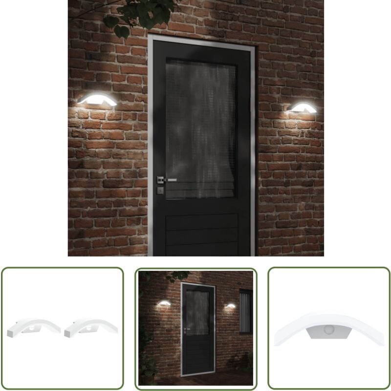 Appliques murales led d'extérieur avec capteurs 2 pcs blanc - Applique Murale Exterieure - Éclairage Extérieur - Luminaire Led - Capteur De Mouvement