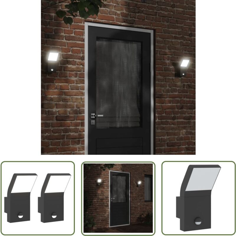 Appliques murales led d'extérieur avec capteurs 2 pcs noir - Applique Murale Exterieure - Éclairage Extérieur - Luminaire Led - Lampadaire Extérieur