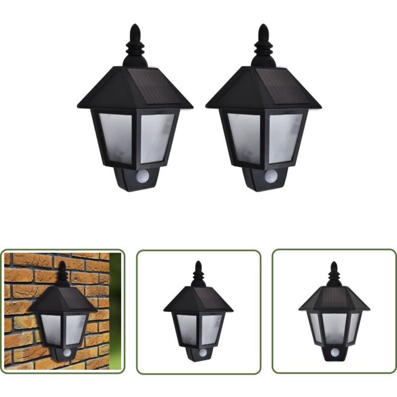 Appliques murales solaires 2 pcs avec capteur de mouvement Noir - Lampes Solaires Exterieures - Applique Murale Solaire - Éclairage Extérieur