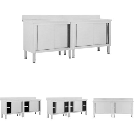 The Living Store Arbeitsschränke mit Schiebetüren 2 Stk. 200x50x(95-97) cm Edelstahl - Gastronomie