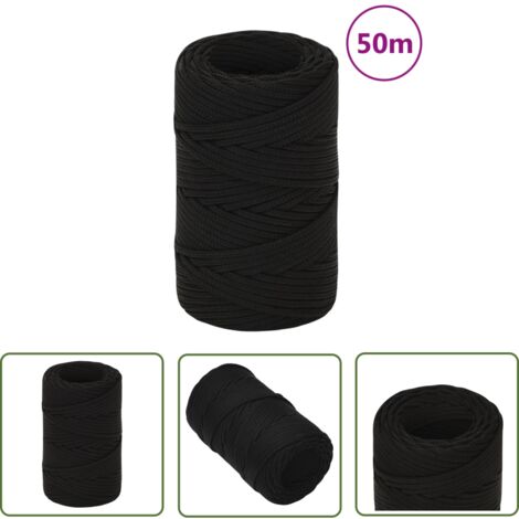 The Living Store Arbeitsseil Schwarz 2 mm 50 m Polyester - Arbeitseil - Polyester Seil - Geflochtenes Seil - Baumarkt Zubehör - Gartenseil