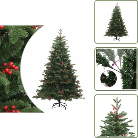 The Living Store Árbol de Navidad artificial con piñas y bayas 240 cm - Árbol de Navidad con bisagras