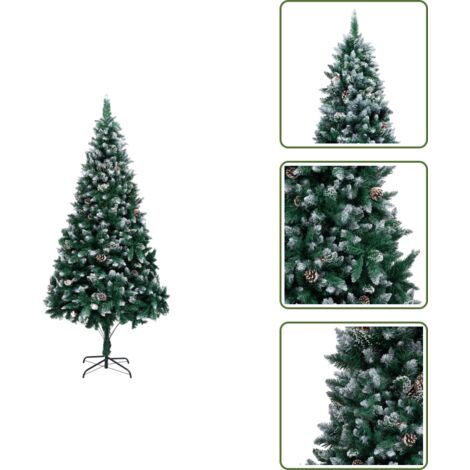 The Living Store Árbol de Navidad artificial con piñas y nieve blanca 210 cm - Árbol de Navidad con nieve