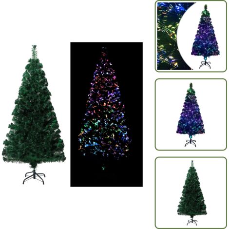 The Living Store Árbol de Navidad artificial y soporte fibra óptica verde 150 cm - Luces de colores