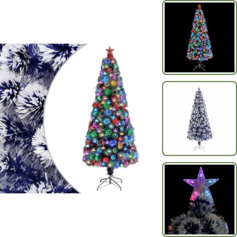 The Living Store Árbol de Navidad con luces fibra óptica blanco y azul 180 cm - Luces LED
