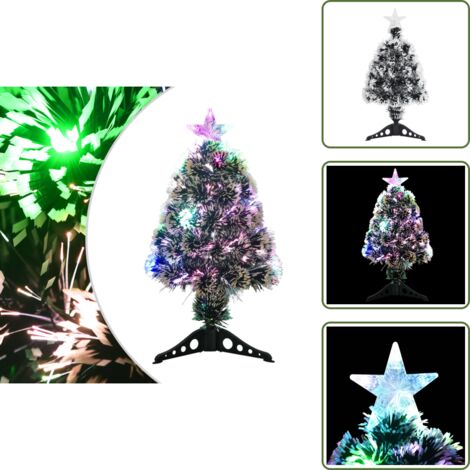 The Living Store Árbol de Navidad con luces fibra óptica verde y blanco 64 cm - Luces LED