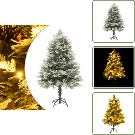 The Living Store Árbol de Navidad con luces y piñas PVC PE verde 150 cm - Luces LED
