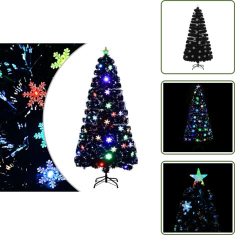The Living Store Árbol de Navidad copos de nieve LED fibra óptica negro 150 cm - Luces LED