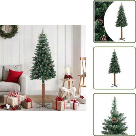 The Living Store Árbol de Navidad delgado madera auténtica y piñas PVC 150 cm - Decoración Navideña