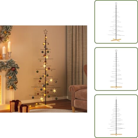 The Living Store Árbol de Navidad metal negro con base de madera 180 cm - Decoración DIY