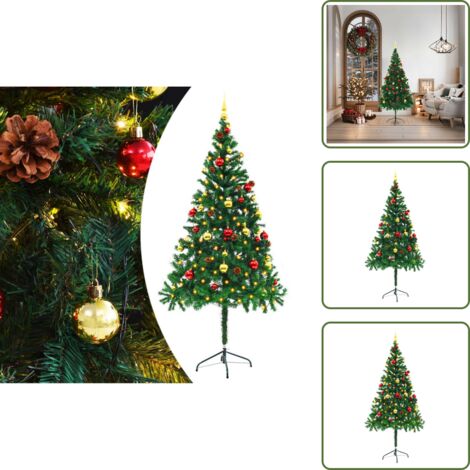The Living Store Árbol de Navidad preiluminado con luces y bolas verde 180 cm - Luces LED