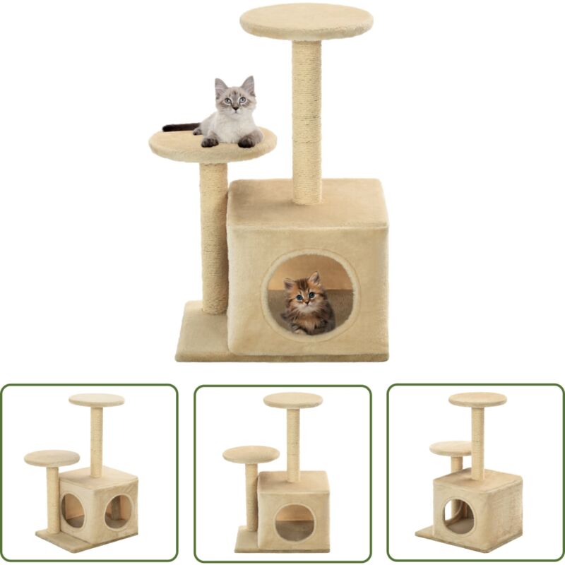 The Living Store Arbre à chat avec griffoir en sisal 60 cm Beige - Arbre À Chat - Maison Pour Chat - Griffoir Chat - Jouet Chat - Arbre À Griffer
