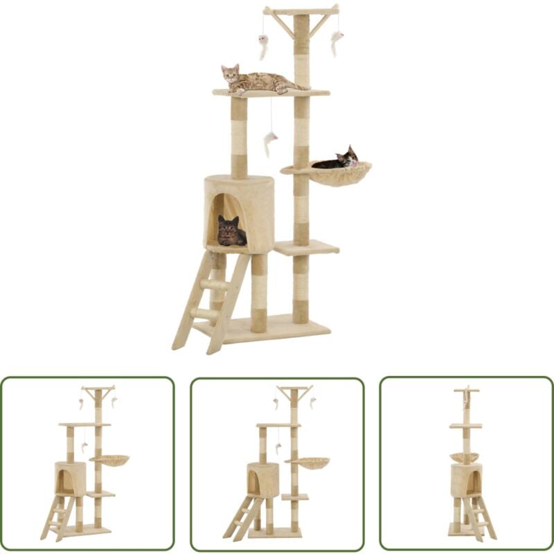 Arbre à chat avec griffoirs en sisal 138 cm Beige - Arbre à Chat - Chat - Jouet Pour Chat - Griffoir - Maison Pour Chat - The Living Store