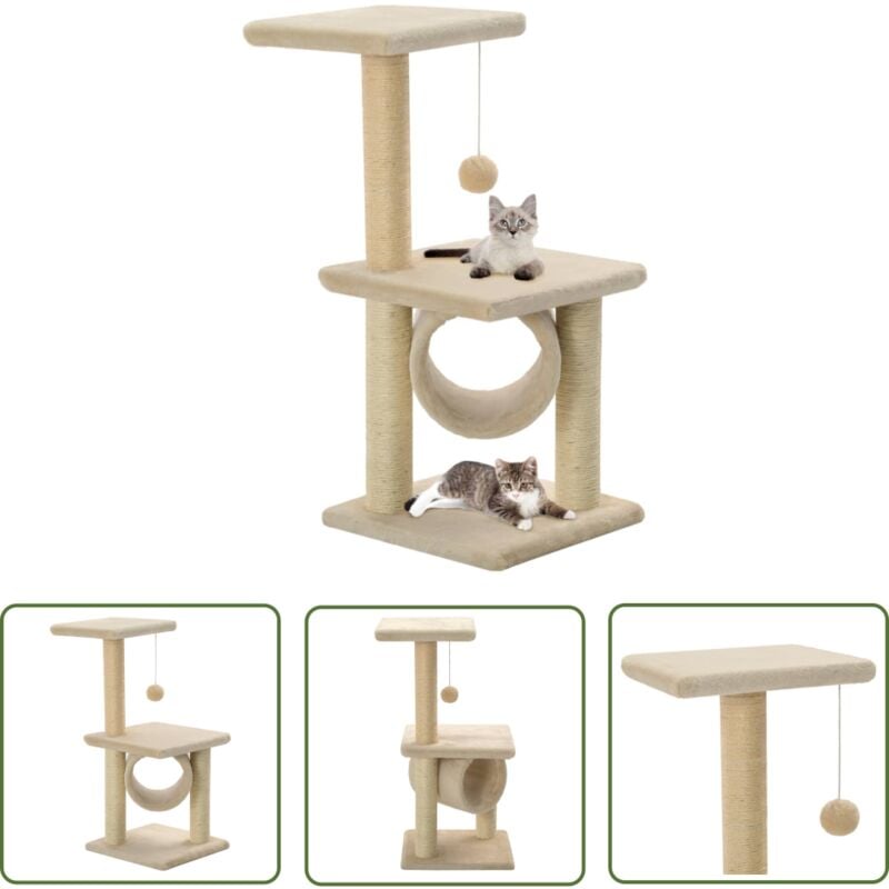 Arbre à chat avec griffoirs en sisal 65 cm Beige - Arbre à Chat - Chaton - Griffoir - Jouets Pour Chat - Espace De Jeu - The Living Store