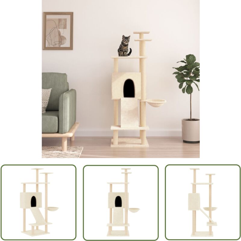 Arbre à chat avec griffoirs en sisal Crème 153 cm - Arbre à Chat - Meuble Pour Chat - Tour Pour Chat - Griffoir Chat - Jouet Chat - The Living Store